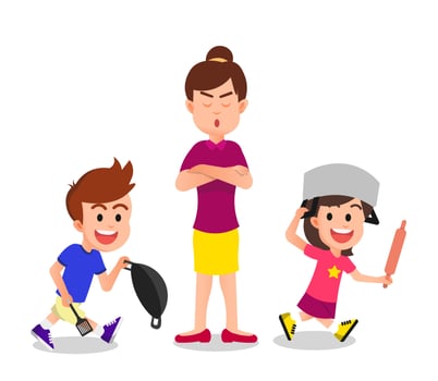 A mother is annoyed because her children are noisy vector