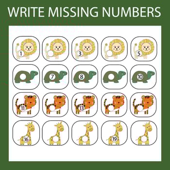 The task is to write in the lost numbers from 1 to 20. Educational exercises for preschool children vector