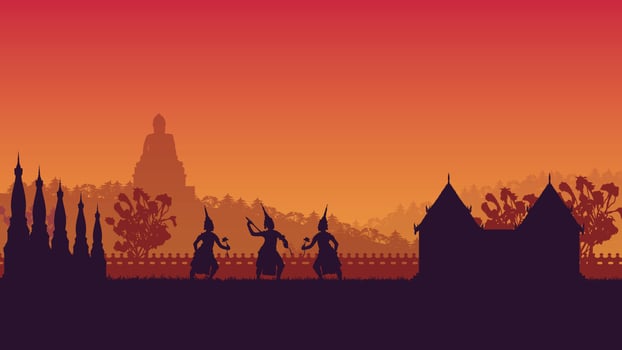 silhouette of traditional Thai Dance on gradient background vector
