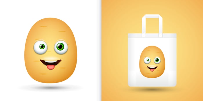 Potato on white tote bag. Vector
