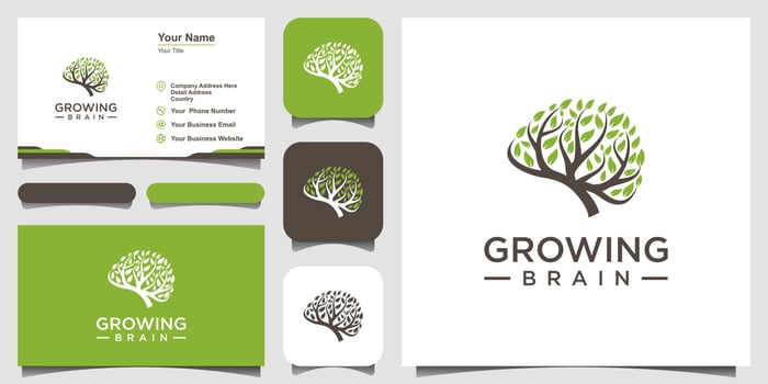 Growing brain logo combination brain logo with tree logo. business card design vector
