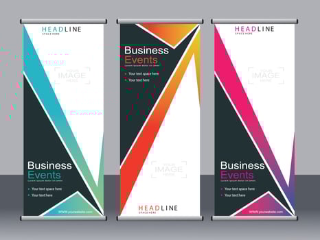 Business banner roll up set standee banner template. vector