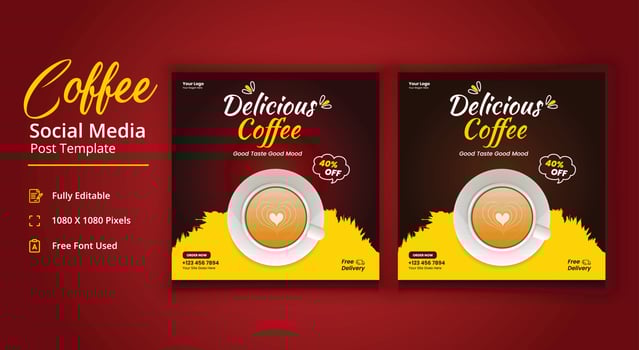 Delicious Coffee Social Media post, Coffee Social Media Post Template, Coffee Shop Social Media Template vector