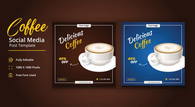 Delicious Coffee Social Media post, Coffee Social Media Post Template, Coffee Shop Social Media Template vector