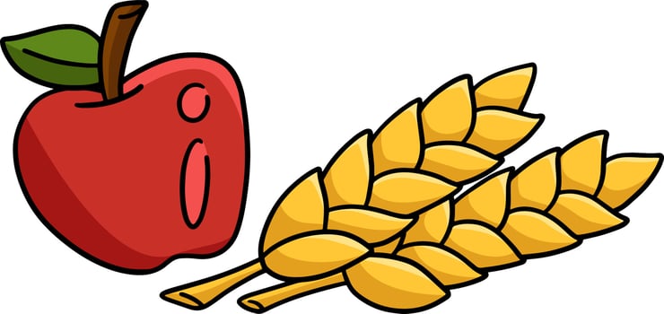Apple And Wheat Cartoon Colored Clipart vector