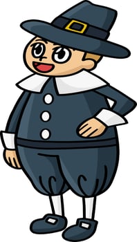 Thanksgiving Pilgrim Boy Cartoon Colored Clipart vector