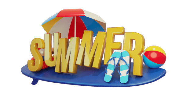 Summer Colorful Glossy 3D Text Composition for Design Element png