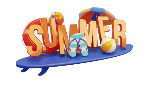 Summer Colorful Glossy 3D Text Composition for Design Element png