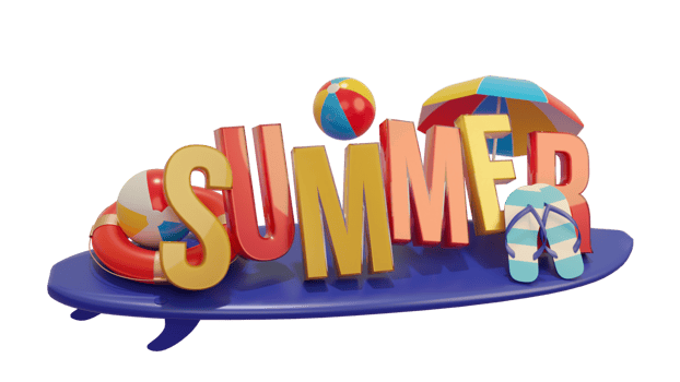 Summer Colorful Glossy 3D Text Composition for Design Element png