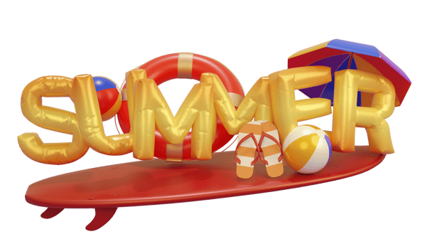 Summer Balloon Composition 3D Render Text png
