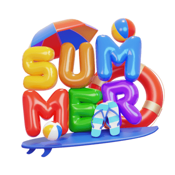 Summer Balloon Composition 3D Render Text png
