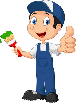 Cartoon painter holding a paintbrush vector