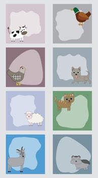 A set of empty multi colored forms with a funny pets for congratulations, invitations vector