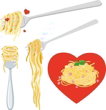 Spaghetti pasta and fork isolated vector