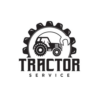 Tractor logo design.Repair and Maintenance Service Tractor Machine with Lock Logo Vector Illustration