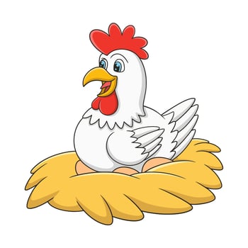cartoon illustration a hen that is incubating her eggs that are ready to hatch in her cage vector