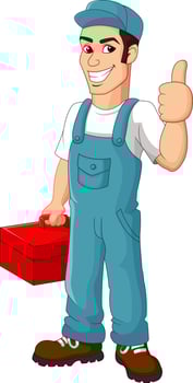 Friendly Mechanic with toolbox giving thumbs up vector