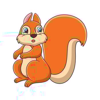 cartoon illustration a squirrel sitting on a fallen tree trunk above a river with a beautiful view vector