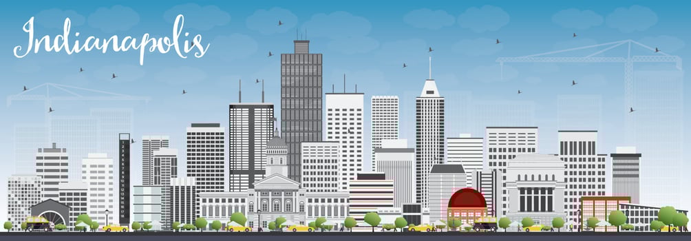 Indianapolis Skyline with Gray Buildings and Blue Sky. vector