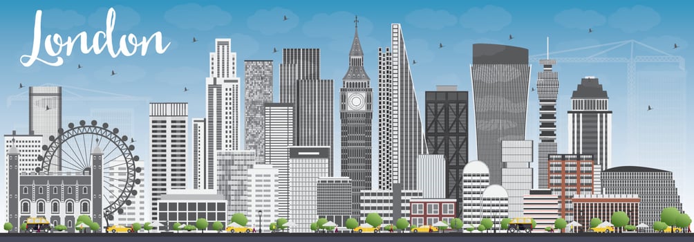 London Skyline with Gray Buildings and Blue Sky. vector