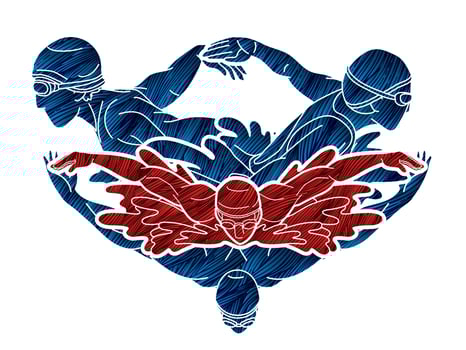 Group of People Swimming Together Swimmer Action vector