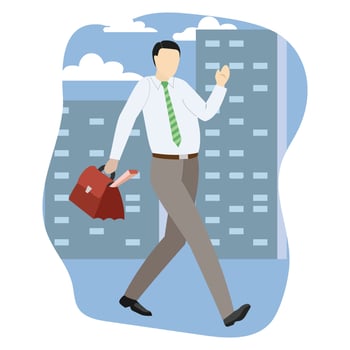 active businessman positively walking through the city's streets to attend a business meeting carrying a briefcase vector