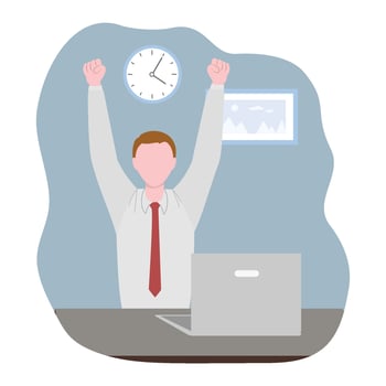 Happy man has completed his work. Vector illustration isolated on white background