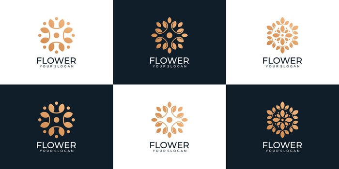 Creative luxury nature organic gold flower logo collection vector