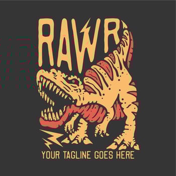 t shirt design rawr with tyrannosaurus and gray background vintage illustration vector