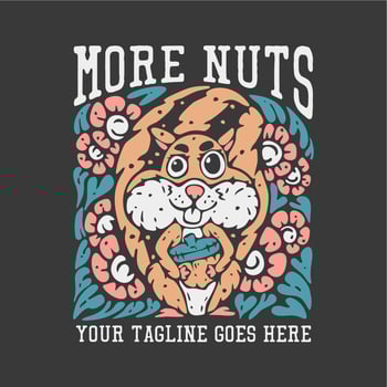 t shirt design more nuts with squirrel carrying a nut with gray background vintage illustration vector