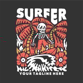 t shirt design surfer with skeleton doing surfing with gray background vintage illustration vector