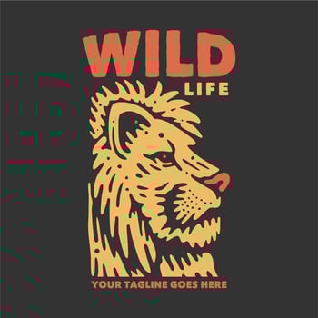 t shirt design wild life with lion face and gray background vintage illustration vector