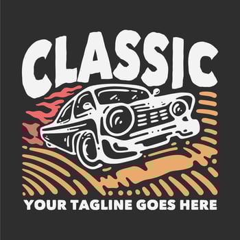 t shirt design classic with vintage car and gray background vintage illustration vector