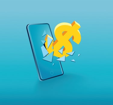 Dollar icon Breakthrough screen smartphone vector