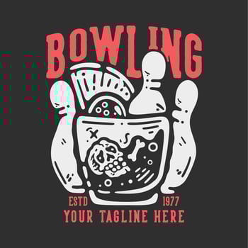 t shirt design bowling estd 1977 with pin bowling and skull in the glass with gray background vintage illustration vector