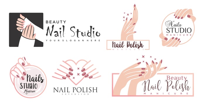 Nails art studio or nails polish icon set logo design template vector