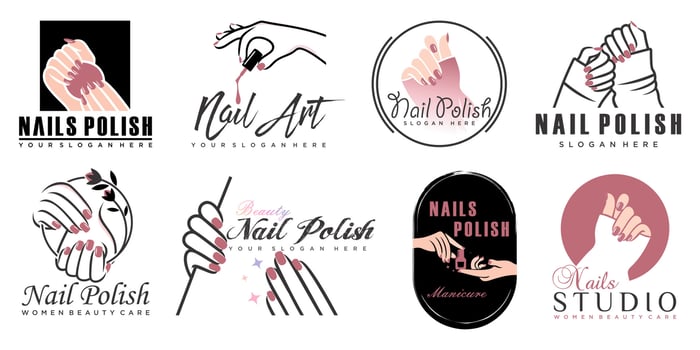 Nails art studio or nails polish icon set logo design template vector