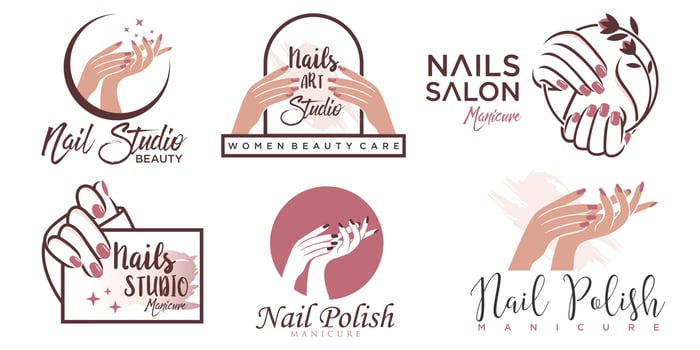 Nails polish or nails salon icon set logo design manicure nails polish and female finger logotype vector