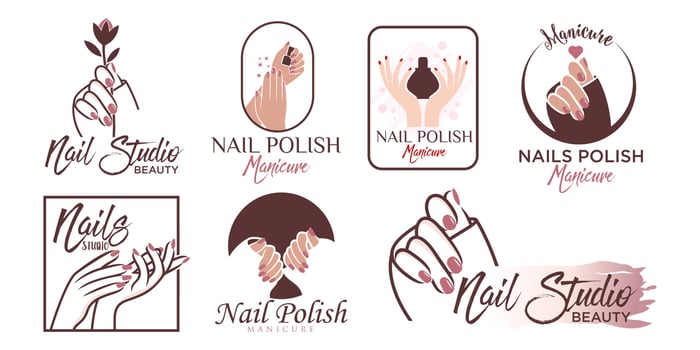 Nails art studio or nails polish icon set logo design template vector