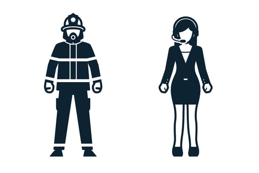 Firefighter, Fireman, Reporter, Uniform and People icons vector