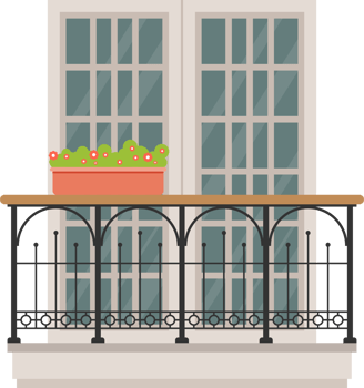 Balcony on brick wall vector illustration png