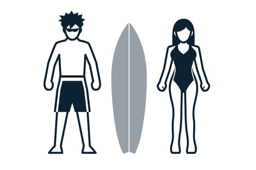 Surfer, Sport Player, People and Clothing icons with White Background vector