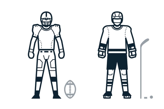 American Football, Hockey, Sport Player, People and Clothing icons with White Background vector