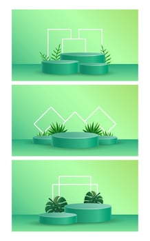 Podium with tropical leaves shadow overlay illustration vector