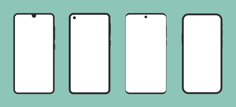 Modern Smartphone Collection Set Flat Mockup Template Touch Screen Camera Display Device Technology Gadget Illustration vector