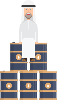 Arab businessman sits on oil barrels png