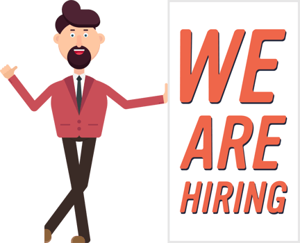 Happy businessman show a banner with hiring text png