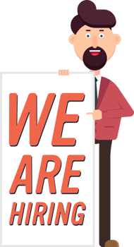 Happy businessman show a banner with hiring text png