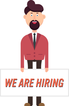 Happy businessman show a banner with hiring text png