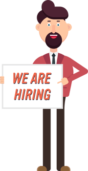 Happy businessman show a banner with hiring text png